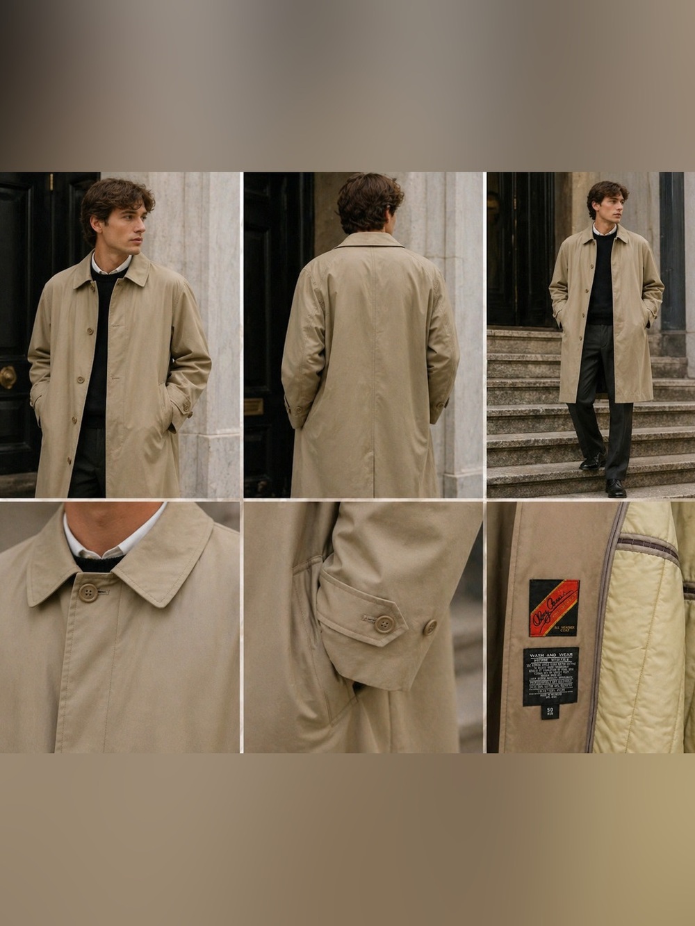 Oleg Cassini Khaki Trench Coat - Classic Single-Breasted Overcoat